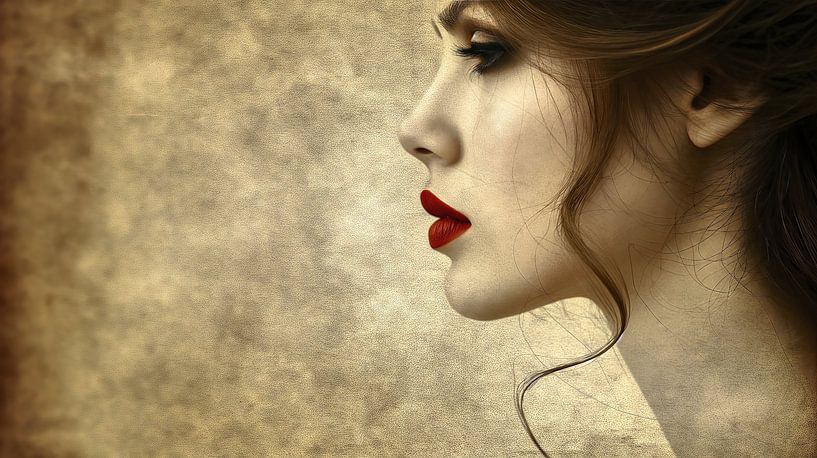 Profil einer jungen Frau mit rotem Lippenstift von Frank Heinz