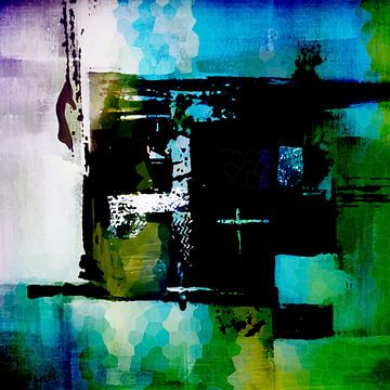 Œuvre d'art numérique moderne et abstraite en bleu et vert sur Art By Dominic