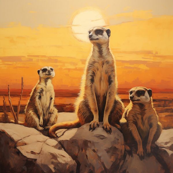 Stokstaartjes in savanne van TheXclusive Art