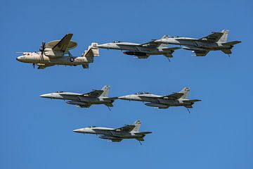 Formation of E-2D Hawkeye and 5 F/A-18 Super Hornets. by Jaap van den Berg