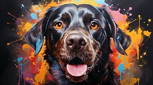 Peinture d'un visage de chien labrador avec des éclaboussures de peinture colorée sur Animaflora PicsStock