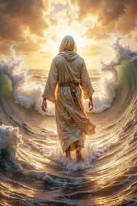 Fantasy Art Wandbild: JESUS CHRISTUS - Jesus geht auf dem Wasser