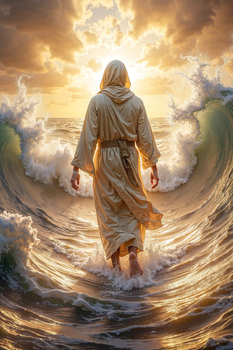 Fantasy Art Wandbild: JESUS CHRISTUS - Jesus geht auf dem Wasser