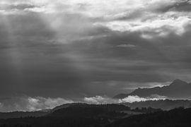 Spectacular sky over the Murnauer Moos in black and white