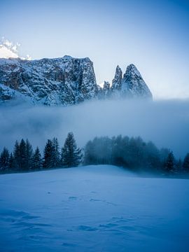 Alpe di Siusi - Sciliar and Santner Peak in the fog