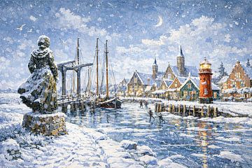 Stavoren: a winter scene in the Netherlands painting. by Johannes