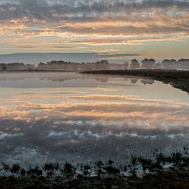 Sonnenaufgang an einem nebligen Morgen von Roelinda Tip