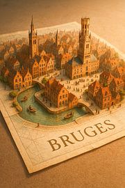 Carte 3D du Beffroi de Bruges &amp ; Canaux - Décoration murale de la Belgique des contes de fées