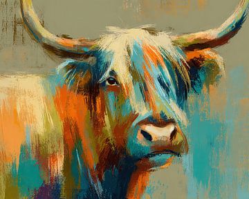 Kleurrijke Koe van Abstract Schilderij