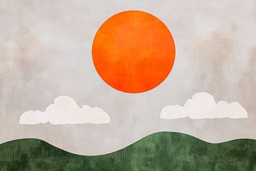 Oranje zon over glooiende heuvels van Poster Art Shop