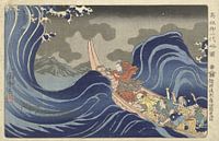 Nichiren fegt die Wellen in Kakuda während seines Exils auf Sado,, Utagawa Kuniyoshi von Meisterhafte Meister Miniaturansicht