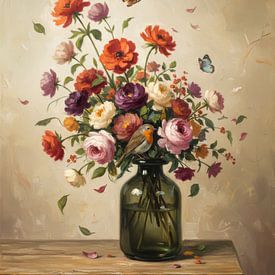 Bloemstilleven met Roodborstje van By Marjolein Design