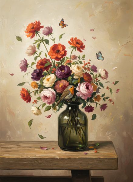 Bloemstilleven met Roodborstje van By Marjolein Design