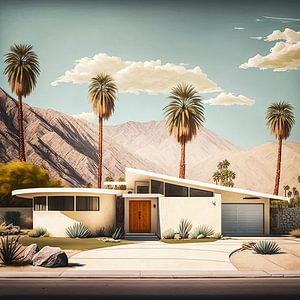 Architektonische Kunst aus der Mitte des Jahrhunderts - Luxusdruck von Desert Bunga
