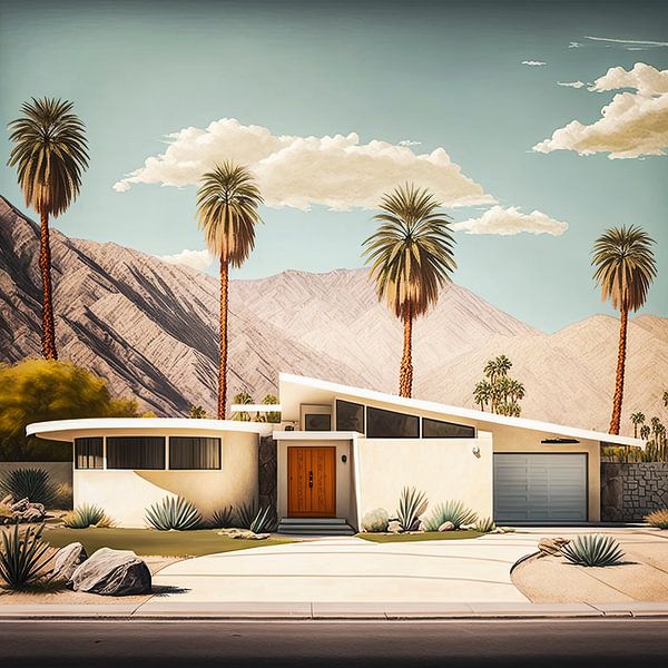 Mid-Century Architectuur Kunst – Luxe Print van Woestijn Bunga van Vlindertuin-Art