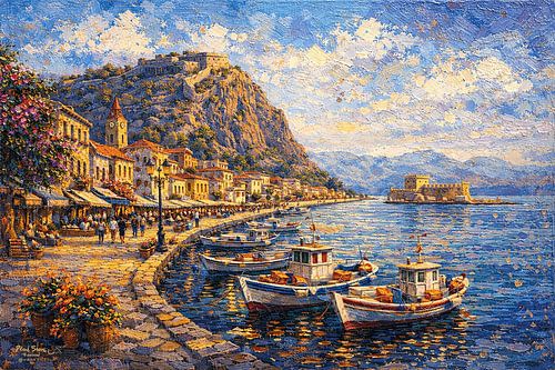 Nafplio in Griekenland, een impressionistisch schilderij.