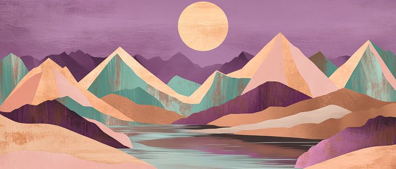 Mountain landscape with full moon - pastel colours by Poster Art Shop