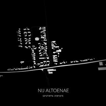 Zwart-witte landkaart van Nij Altoenae, Fryslan. van Rezona