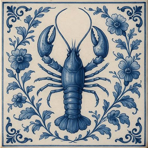 Delftsblauw Tegeltje Kreeft van FoXo Art