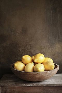 Fresh lemons in wooden bowl by Imperial Art House
