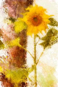Blühende Sonnenblume vor einem Baum