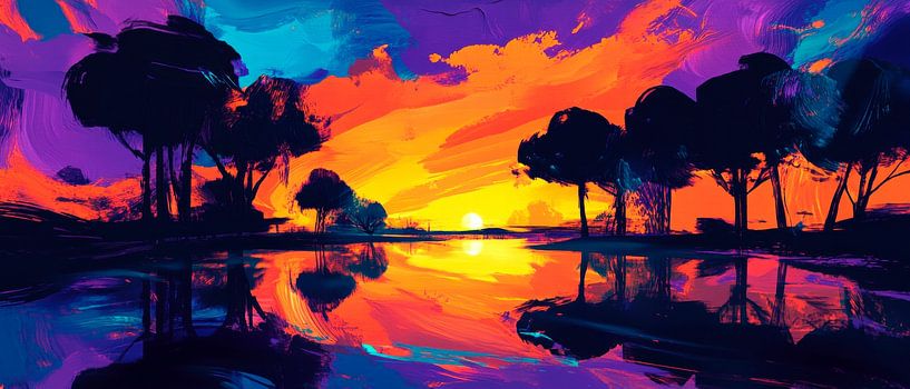 Coucher de soleil animé au bord de l'eau par Poster Art Shop