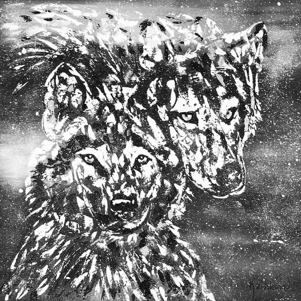 Black and white winter wolf by Kathleen Artist Fine Art