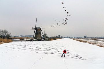 Winter in Kinderdijk van Jan Koppelaar