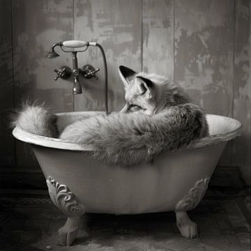 Clever fox in the bathtub - a fascinating bathroom picture for your toilet by Felix Brönnimann