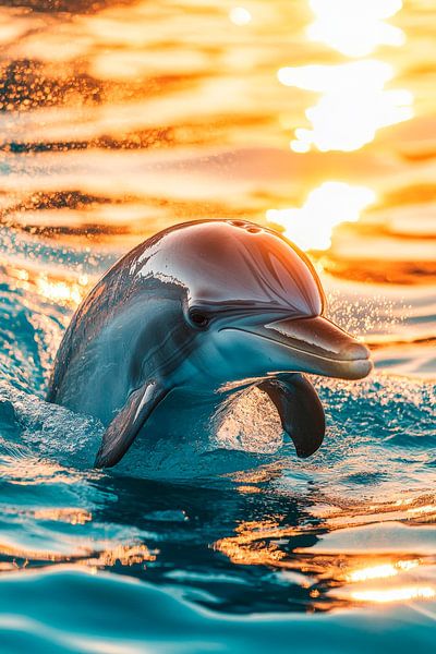 Snorkelling dolphin at sunset by Poster Art Shop
