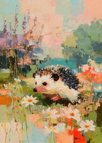 Egel in de tuin - Abstract olieverfschilderij