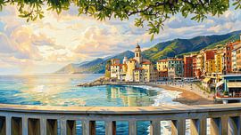 „Die Wärme von Camogli“: ein modernes Gemälde, das den warmen Glanz der italienischen Riviera einfängt von Dirk van der Ven