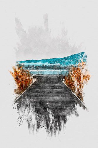Steg am See  in waterbrush-stijl