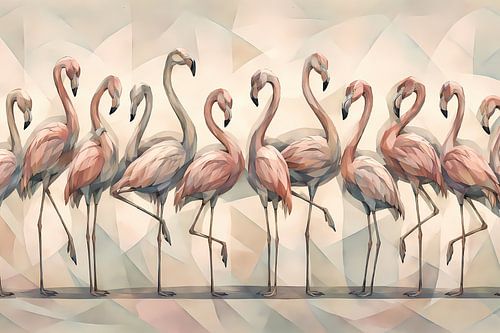 Flamingo group in pastel