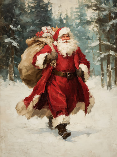Santa Claus in snowy forest