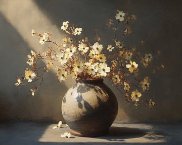Blumenstillleben | Lehm und Blütenblätter von Blickfänger Gemälde