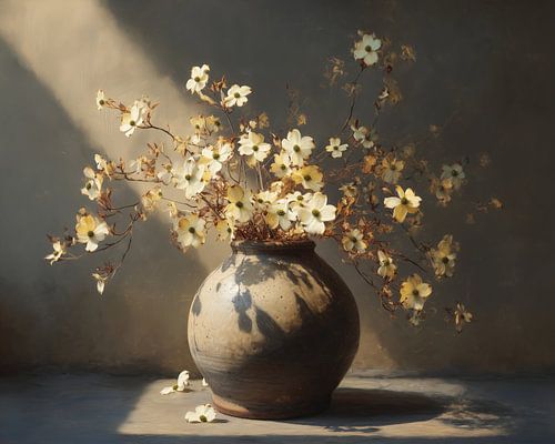 Blumenstillleben | Lehm und Blütenblätter