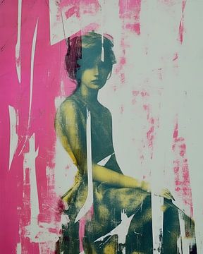Moderne collage in neon roze van Carla Van Iersel