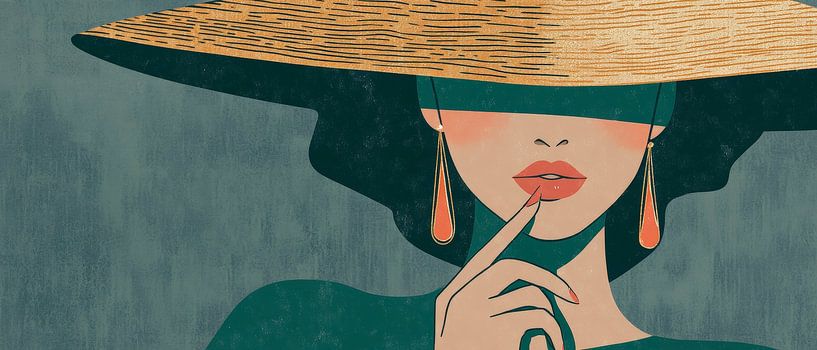 Mysterieuze dame met grote hoed van Poster Art Shop