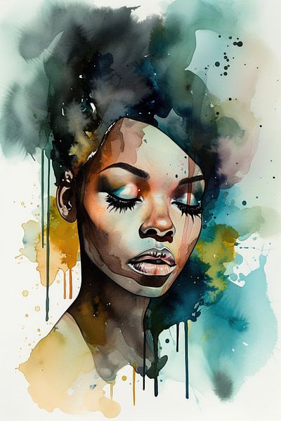 Black Woman in watercolours 1/4 by Hans-Jürgen Flaswinkel