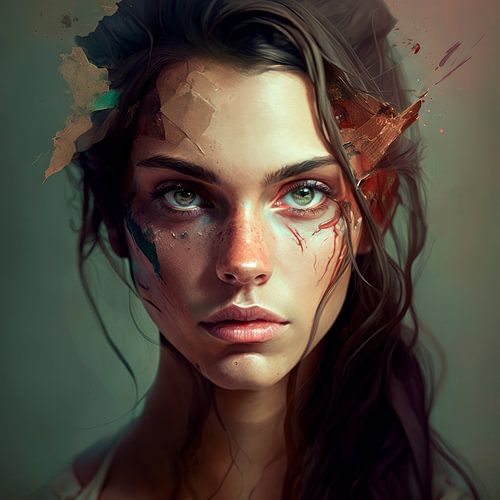 Digitales Kunstporträt: "Ein Spritzer Farbe" von Carla Van Iersel