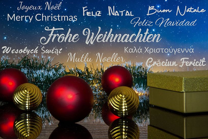 Christmas card with Christmas greetings in different languages by Udo Herrmann