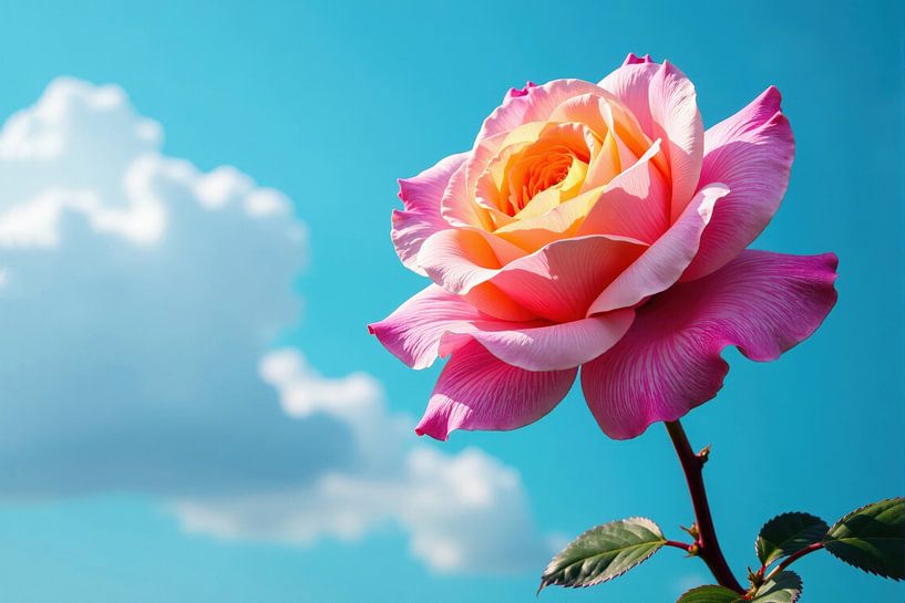 Pink and Yellow Rose Against Blue Sky by Markus Gann