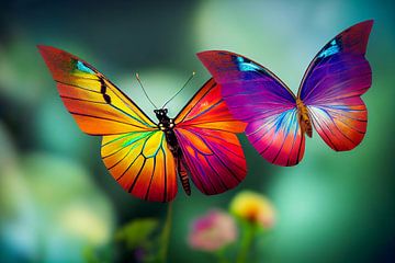 Rainbow Colours Butterfly on Flower, Art Illustration by Animaflora PicsStock