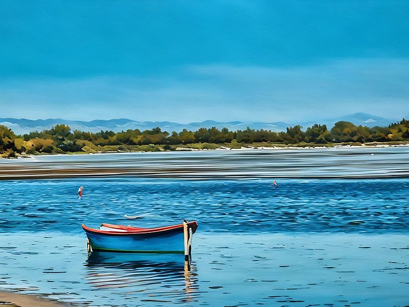 Einsames blaues Boot von Sergio Pazzano