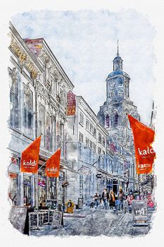 De Kremerstraat en de Peperbus in Bergen op Zoom (aquarel)