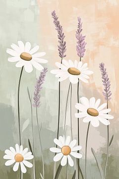 Bloemenweide met lavendel en madeliefjes van Poster Art Shop