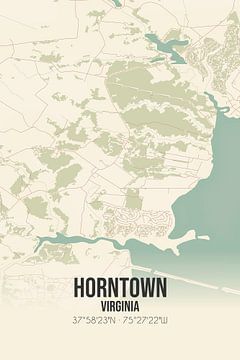 Vintage landkaart van Horntown (Virginia), USA. van MijnStadsPoster