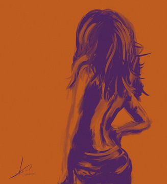 Orange und lila Kunstwerk - Frau mit nacktem Rücken von Emiel de Lange