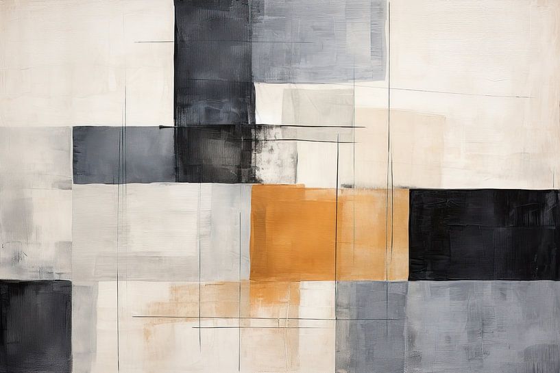 Landschaft mit grauen Formen und Orange von Blumen Studio